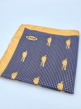 Eton Navy Pocket Square with Mustard Motif